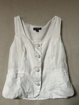 Women’s J Crew White Linen Vest Top With Buttons. Size 00 - Image 1 of 2
