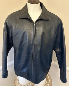 Gap Leather Jacket Black Mens Full Zip Quilt Lining Vintage Large 112110 - Picture 1 of 7