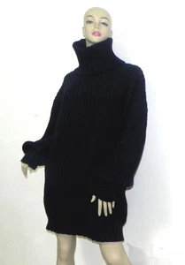 Rollkragen Alpaka Acryl Long Pullover Kleid Peru One Size dunkelblau süß - Bild 1 von 6