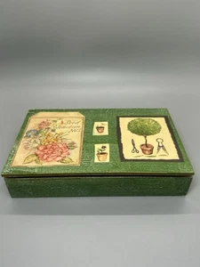 Vintage Green Wooden Trinket Box Plant Flower Seeds Small Garden Tools Organiser - Picture 1 of 11