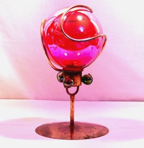 12" antique gazing ball, red glass crystal, magic ball, tarot, vintage, wizard - Picture 1 of 12
