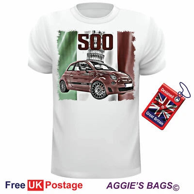 AGGIES BAGS Car Art Classic 500 abarth T Shirt Italian Flag Can Be Personalised Unofficial