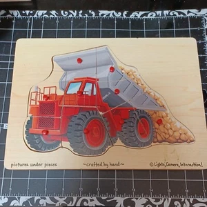 USED wooden puzzle Melissa & Doug peg Dump truck rocks builder worksite hard hat - Picture 1 of 4