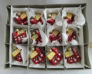 VINTAGE-NEU 12er Schachtel rot gold verschneit Kirche Glas Weihnachtsschmuck Polen - Bild 1 von 6