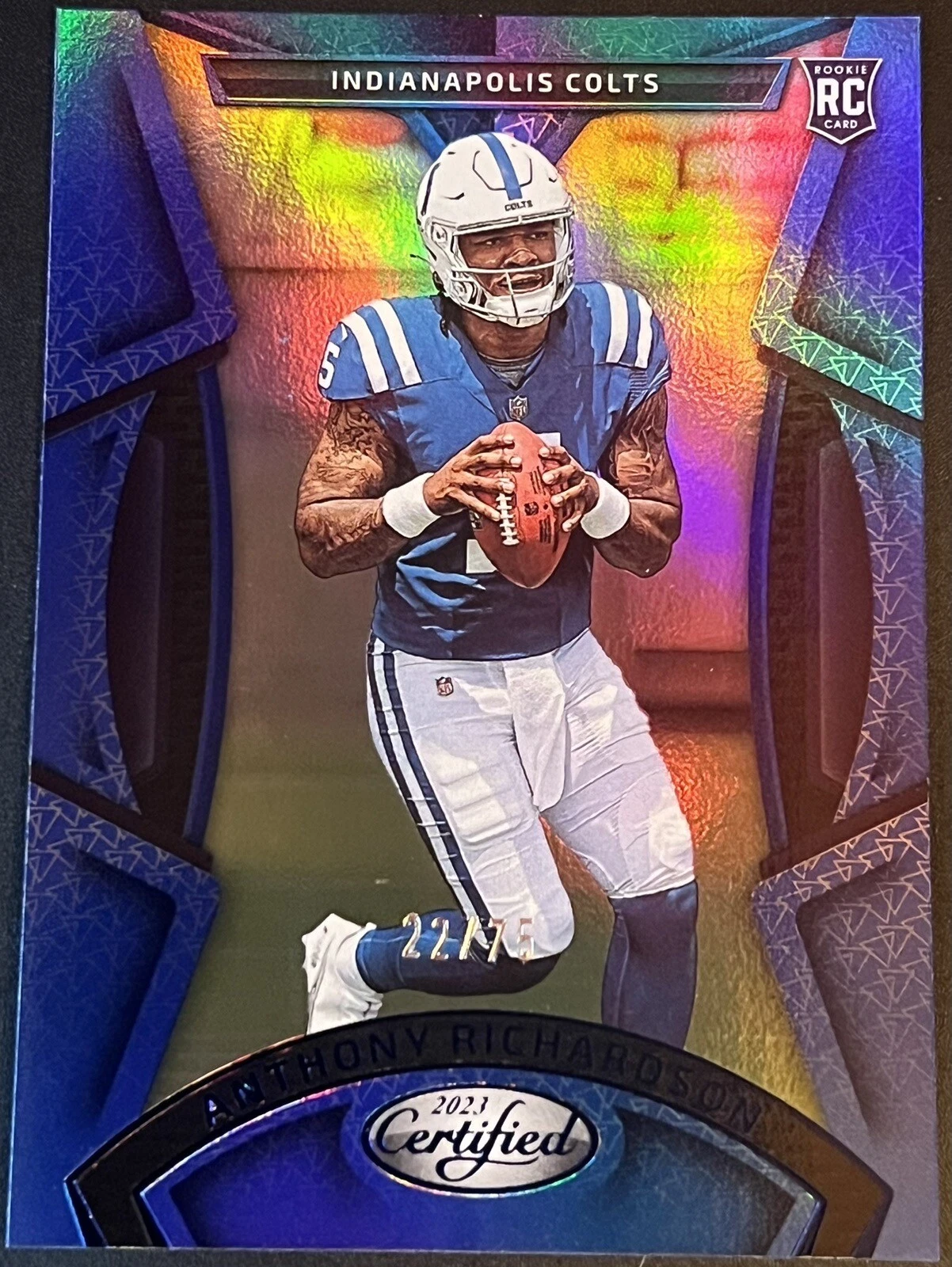 ANTHONY RICHARDSON 2023 LEAF CERTIFIED BLUE MIRROR ROOKIE R/C #D /75
