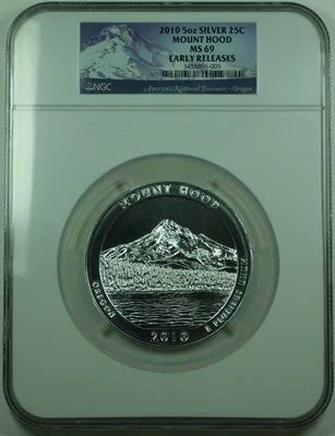 2010 Mount Hood Oregon State Quarter 5 Oz Silver Coin NGC MS-69 Early Release - Image 1 of 2