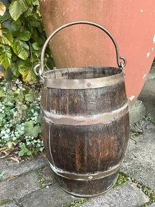 Antique GEORGE III BRASS BOUND MAHOGANY PEAT BUCKET - Picture 1 of 16