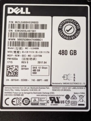 8Y64H 08Y64H Dell 480GB 2.5" 12Gb/s SAS Server Solid State Drive With Tray - Image 1 of 4
