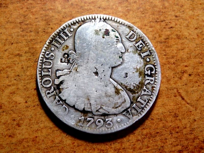 México Colonial Español 8 Reales Carolus IIII Chop Mark @ 10PM 1793 Mo FM M15 Foto 1 de 2