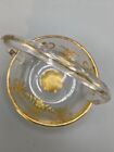 Antique Etched Sweetmeat Basket  Unmarked Gold Gilding Glass