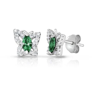 925 Sterling Silver Marquise Birthstone CZ Butterfly Ear Post Stud Earrings - Picture 1 of 16