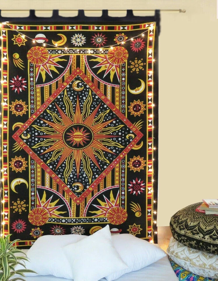 Cortina de ventana de sol de diamante bohemio indio mandala hippie cenefas cortina boho Foto 1 de 3