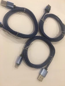 3 BRAIDED Blue USB Cable Charger Sync Cord for iPhone 3 Ft. - Picture 1 of 5
