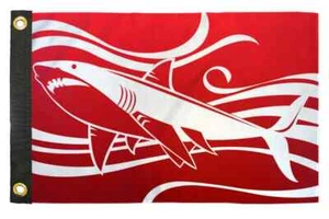 Shark 12x18in Boat Flag Red Shark Maritime Grommet Cabin Boat Ship Flag Decor - Picture 1 of 4