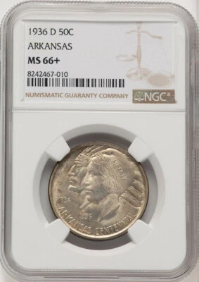 1936 D 50c Commemorative Half Dollar Arkansas NGC MS 66+ (CCA) - Image 1 of 4