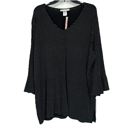 NUEVO Top vintage Dressbarn para mujer negro blanco lunares mangas campana talla 3X Foto 1 de 4
