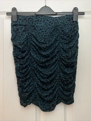 HUSH Dark Green & Black Animal Print Ruched Pull On Jersey Skirt Size 8 NEW £49 - Image 1 of 4