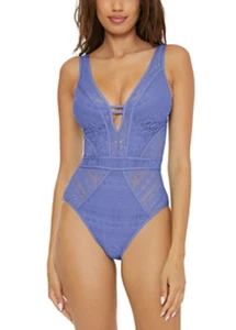 Becca Women Crochet Plunging One Piece Keyhole Swimsuit Cornflower Size XS - Picture 1 of 1