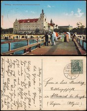 Postcard Kolberg Kołobrzeg beach castle and bridge promenade. 1912