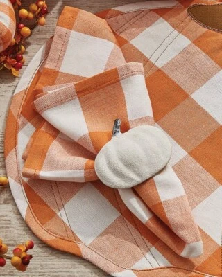 Park Designs Wicklow Orange Check Pumpkin Napkins ~~ Set of 4 ~~ - Image 1 of 2