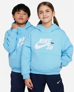 Nike SB Icon Sweatshirt Hoodie Kids Youth Size Large Blue Pullover Fleece Lined - Picture 1 of 12