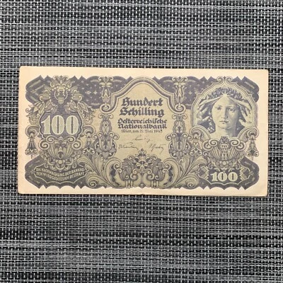 Rare WW2 Era Austria 100 Schillings Banknote P118 1945 Austrian Currency WWII - Image 1 of 3