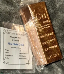 Barra de cobre de 1 lb con diseño de elemento de tabla periódica 1,999 cobre puro Cu Science - Imagen 1 de 2