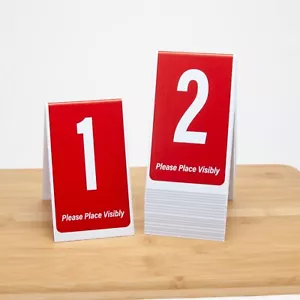 Números de mesa de plástico 1-100, rojo con números blancos, estilo tienda de campaña, envío gratuito - Imagen 1 de 1