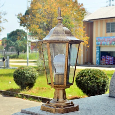 Outdoor Yard Gate Post Lamp Vintage Pillar Light Glass Lantern Garden Lighting - Image 1 of 4