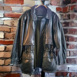 Vintage Men's L Buttery Soft Black Leather Parka Cinch Waist MARC - Picture 1 of 18