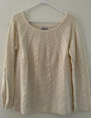 Suéter de Colección Bloomingdale’s Crema Cuello Barco Tejido con Cable Túnica Lana Suave Pequeño Foto 1 de 4