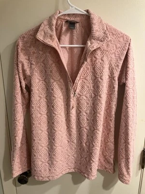 Pullover polar texturizado rosa con cremallera 1/4 Eddie Bauer para mujer ligero talla pequeña Foto 1 de 4