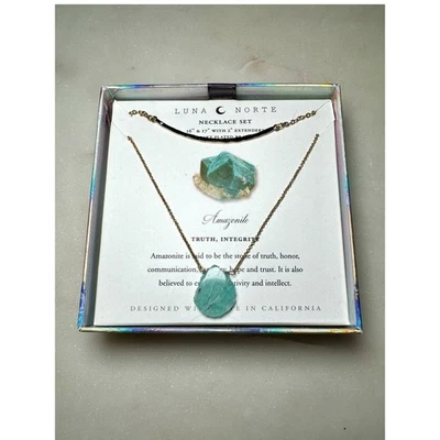 Juego de collar de latón enchapado Luna Norte Amazonite 14KT ~ Verdad/Integridad ~ ¡NUEVO EN CAJA! Foto 1 de 4