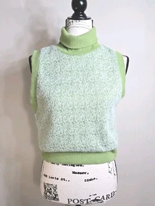 Zara Pullover Weste Damen Gr. L Salbeigrün Weiß Rollkragen Preppy Academia Elegant - Bild 1 von 12