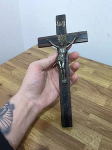 12 Zoll antikes Ebenholz/Silber P Kruzifix † 1800er Jesus religiös Christus Wandbehang - Bild 1 von 7
