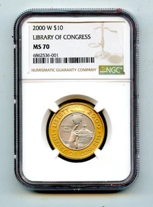 2000-W $10 LIBRARY OF CONGRESS MS 70 NGC BI-METAL GOLD/PLATINUM ... 1950.00!!! - Picture 1 of 2