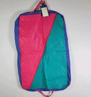 Vintage 80s Colorblock Gym Garment Bag Dress Travel Aerobics to Work Pink Teal  - Image 1 of 4