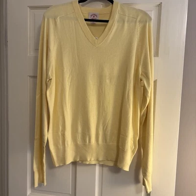 Brooks Brothers мужской V шеи желтый хлопок кашемир свитер размер большой новый с ярлыком - Изображение 1 из 4