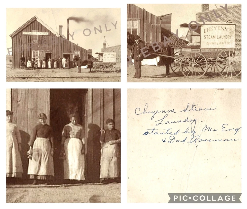 RARA Foto Antigua De Colección Años 1890 CHEYENNE WYOMING Vapor Lavandería Mujer Negra Carruaje Foto 1 de 4