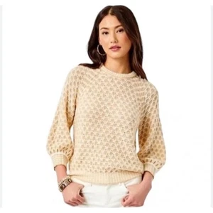 Lilly Pulitzer Tan Cream Corabelle Wool Blend Sweater Sz M - Picture 1 of 7