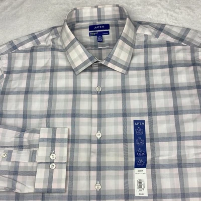 APT. 9 Camisa de Vestir Para Hombre 17-17.5/34-35 Rosa-Azul Cuadros Premier Flex Calce Ajustado ¡NUEVA CON ETIQUETAS! Foto 1 de 4