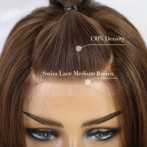 Long Straight Light brown Women Glue Less Lace Front Wig Synthetic Hair - Picture 1 of 7