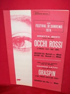 ORIETTA BERTI Occhi rossi + FRANCO LATINI Graspin 1974 Spartiti - Imagen 1 de 1