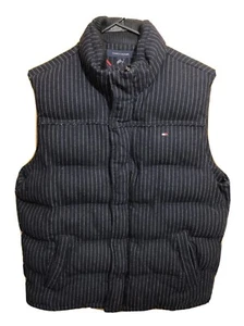Tommy Hilfiger Men's Large Navy Striped Wool Blend Puffer Vest Zip Front - Picture 1 of 9