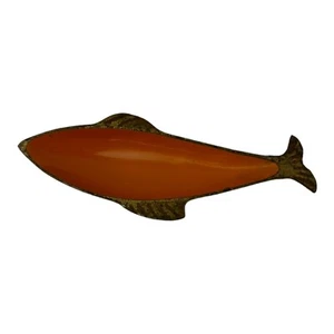 Vintage Rare Fish MCM Brass & Orange Enamel Dish Ashtray Dish Made in Israel - Picture 1 of 5