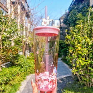 2022 Starbucks China Kirschblüte Becher rosa Sakura 20 OZ Glas Stroh Tasse - Bild 1 von 12