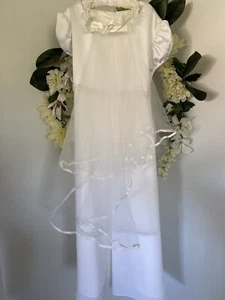 Jessica McClintock Vtg White Chiffon Sequin Satin Mini Bride Dress 12 Veil NWT - Picture 1 of 12