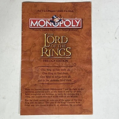 Monopoly El Señor de los Anillos Edición Trilogía 2003 Folleto de Instrucciones Foto 1 de 4