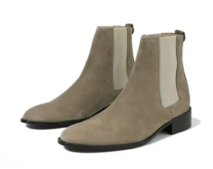 Firenze Atelier Men's Beige Suede Pointed Toe Ankle Dress Boots Chelsea Boots - Picture 1 of 8