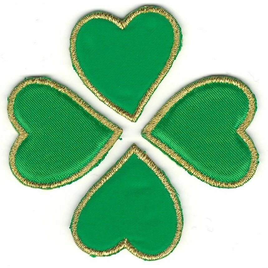Green Heart Metallic Gold Border Irish Shamrock St. Patrick's Day Iron On Patch - Image 1 of 1